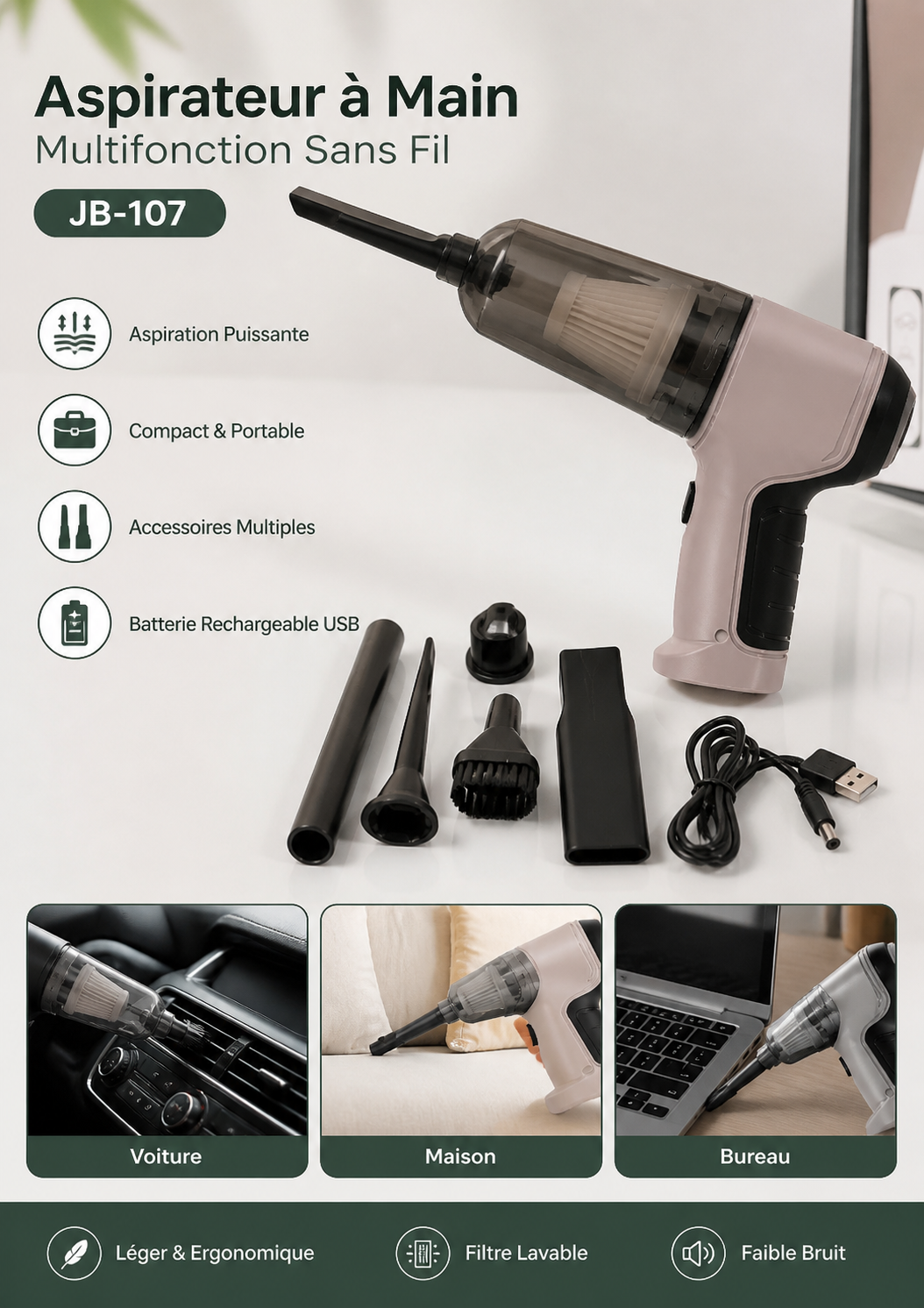 Aspirateur à Main Sans Fil JB-107